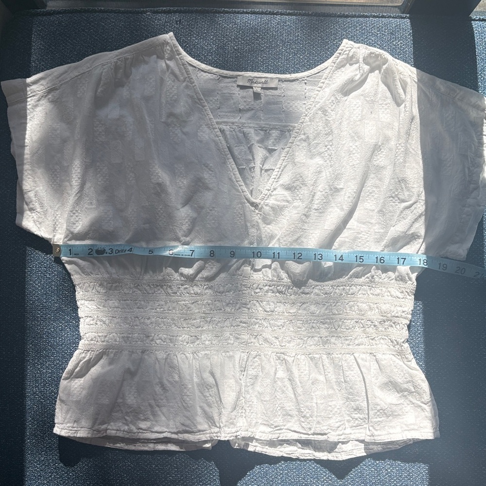 Madewell: V-Neck Smocked Waist Pull-over Top, Size L, White - Picture 7 of 8